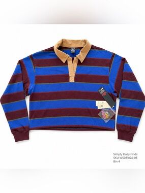 NWT Stranger Things No Boundaries Women’s XL Striped Cropped Rugby Polo Patch
